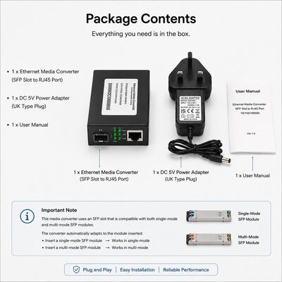 購入 マルチモードファイバー (MMF) OM2/OM3で 550mの送信距離を持つ10/100/1000Base-Tから 1000Base-SXのためのギガビットSFPメディアコンバーター online manufacture